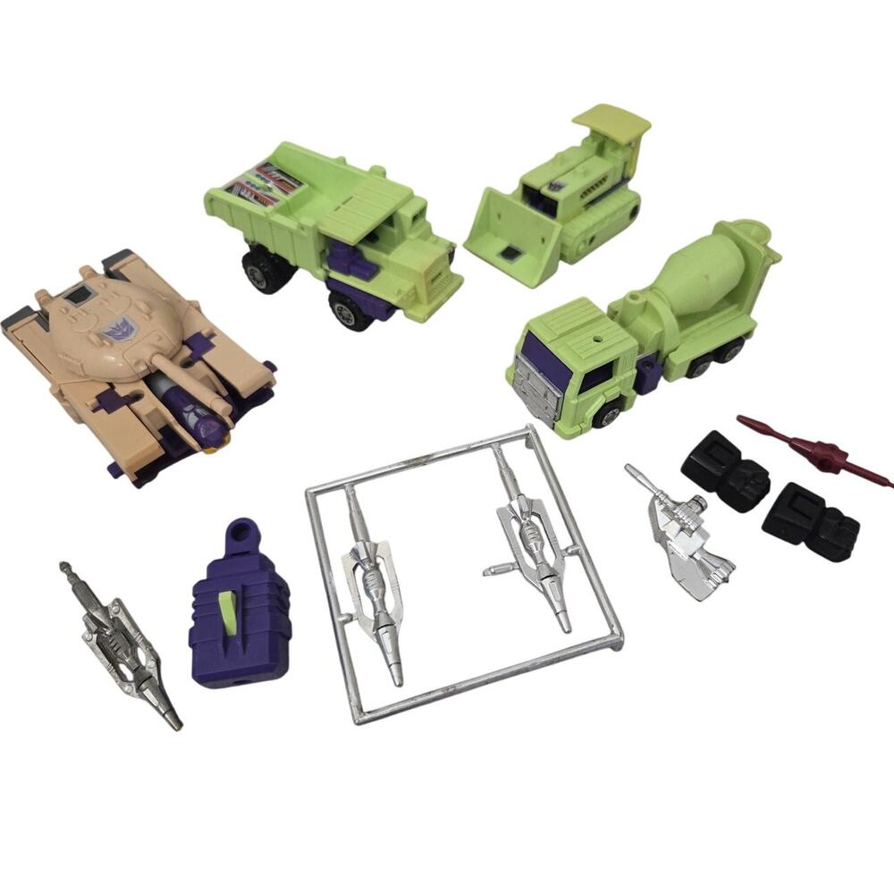 Lot 4 Vtg G1 Transformers Devastator Constructions 1984 Japan Green Dump Truck